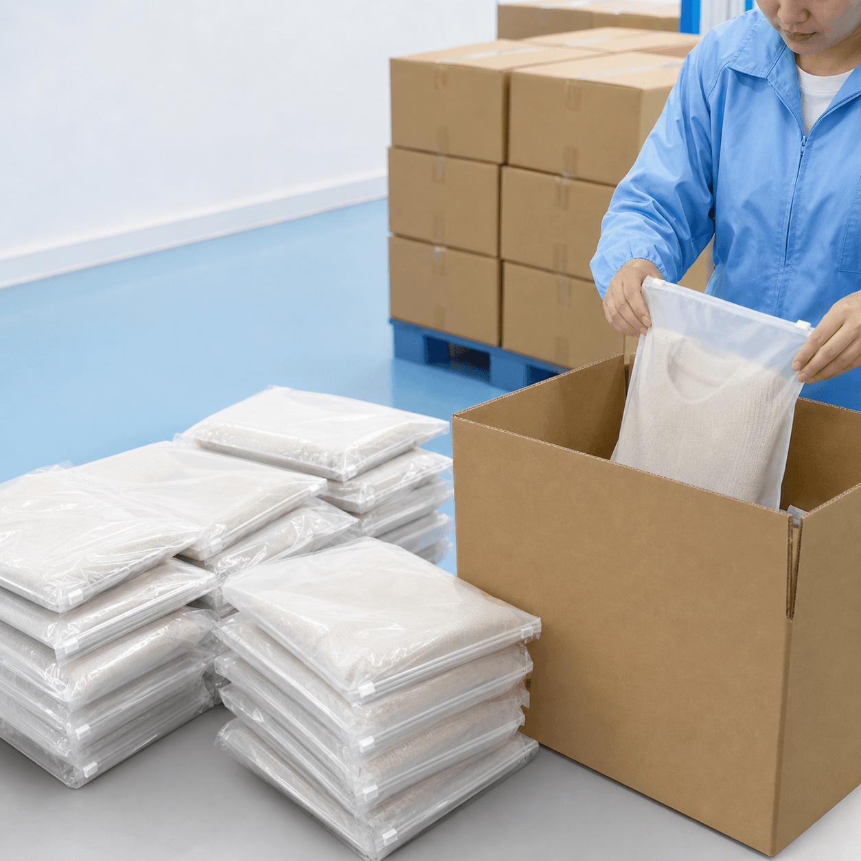 Finished packaging prepared for shipment